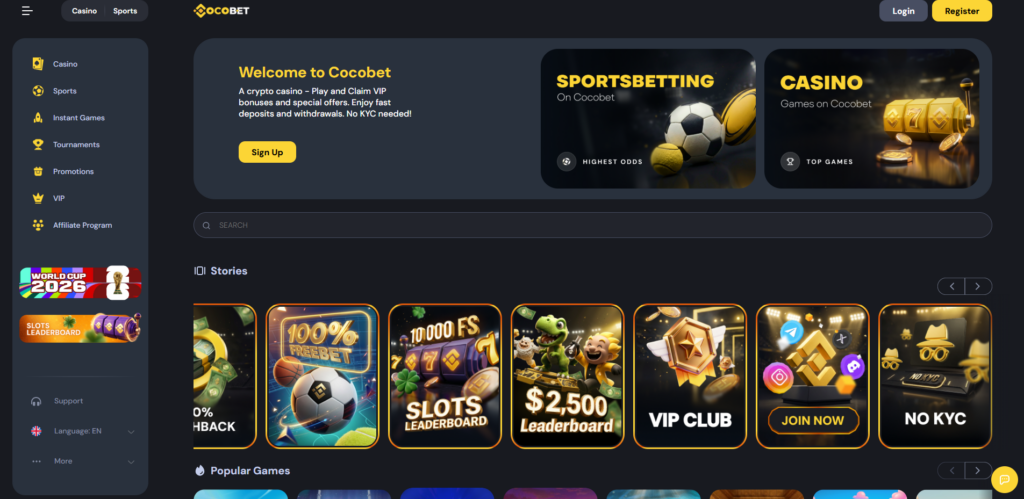 CocoBet crypto-only offshore casino homepage